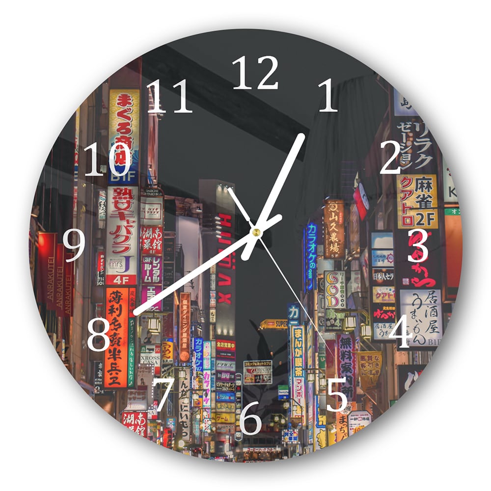 Wanduhr Rund - Kabukicho Shinjuku Neonlichter