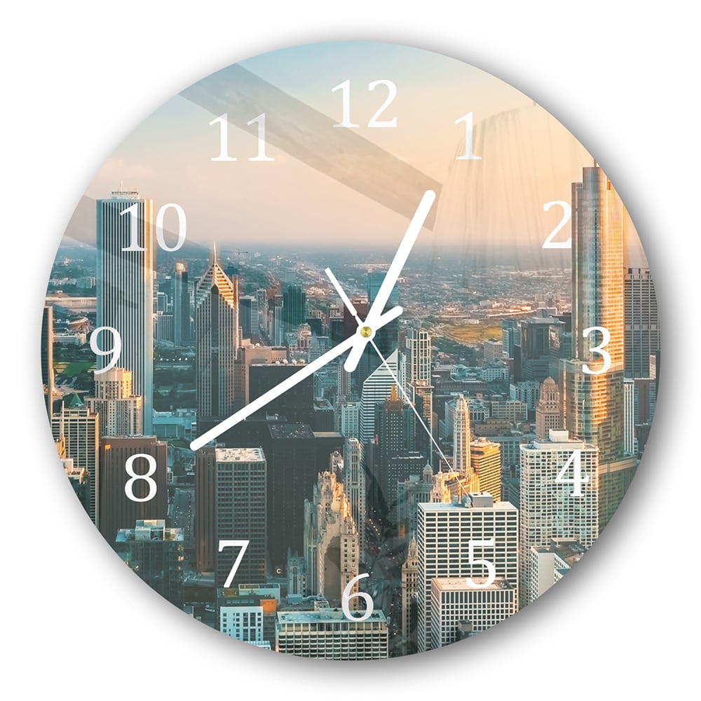 Wanduhr Rund - Chicago Skyline bei Sonnenuntergang