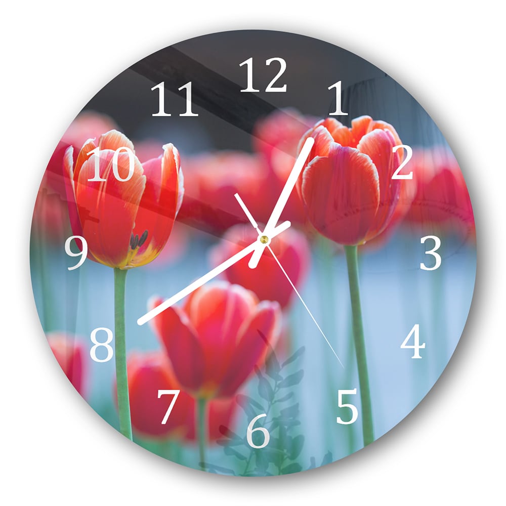 Wanduhr Rund - Rote Tulpen