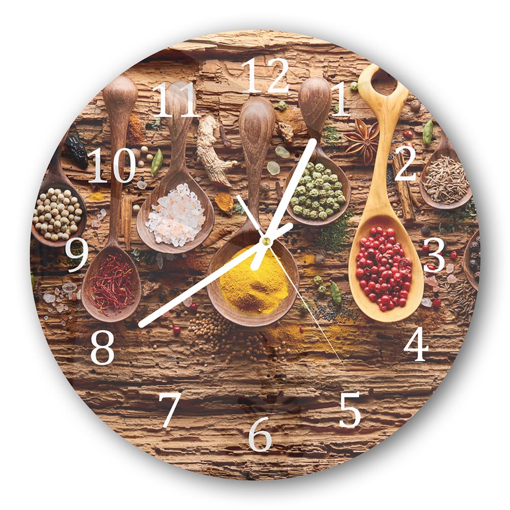 Wanduhr Rund - Kräuter & Gewürze auf Holz