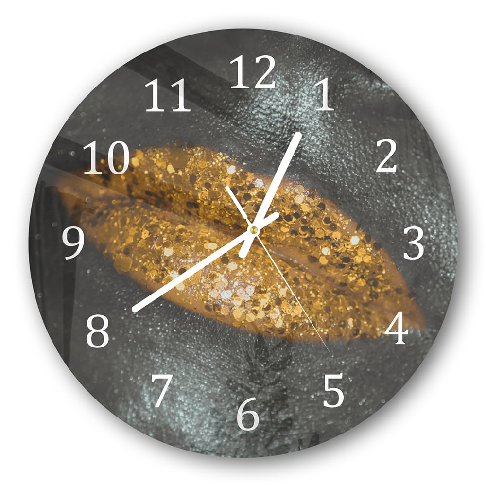 Wanduhr Rund - Goldene Glitzerlippen