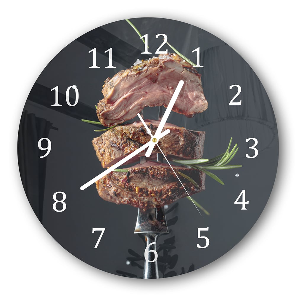 Wanduhr Rund - Steak auf Gabel