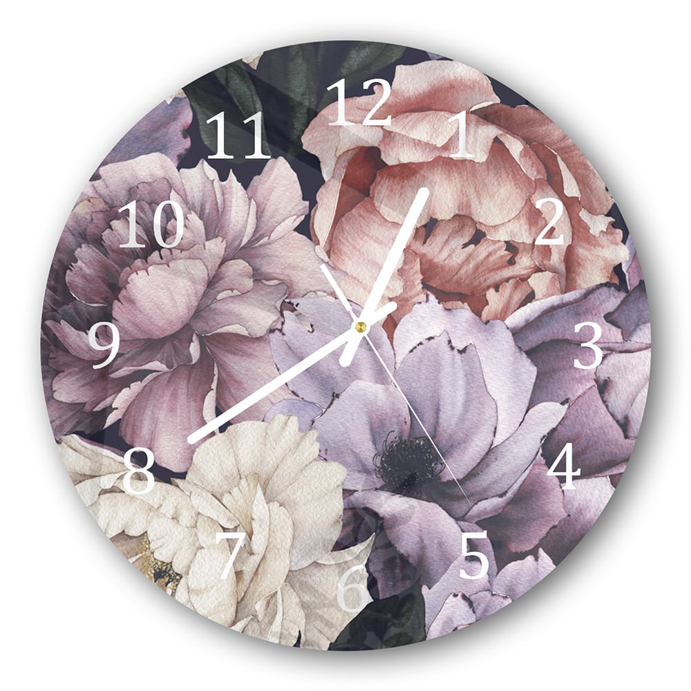 Wanduhr Rund - Blumenmuster aus Aquarell