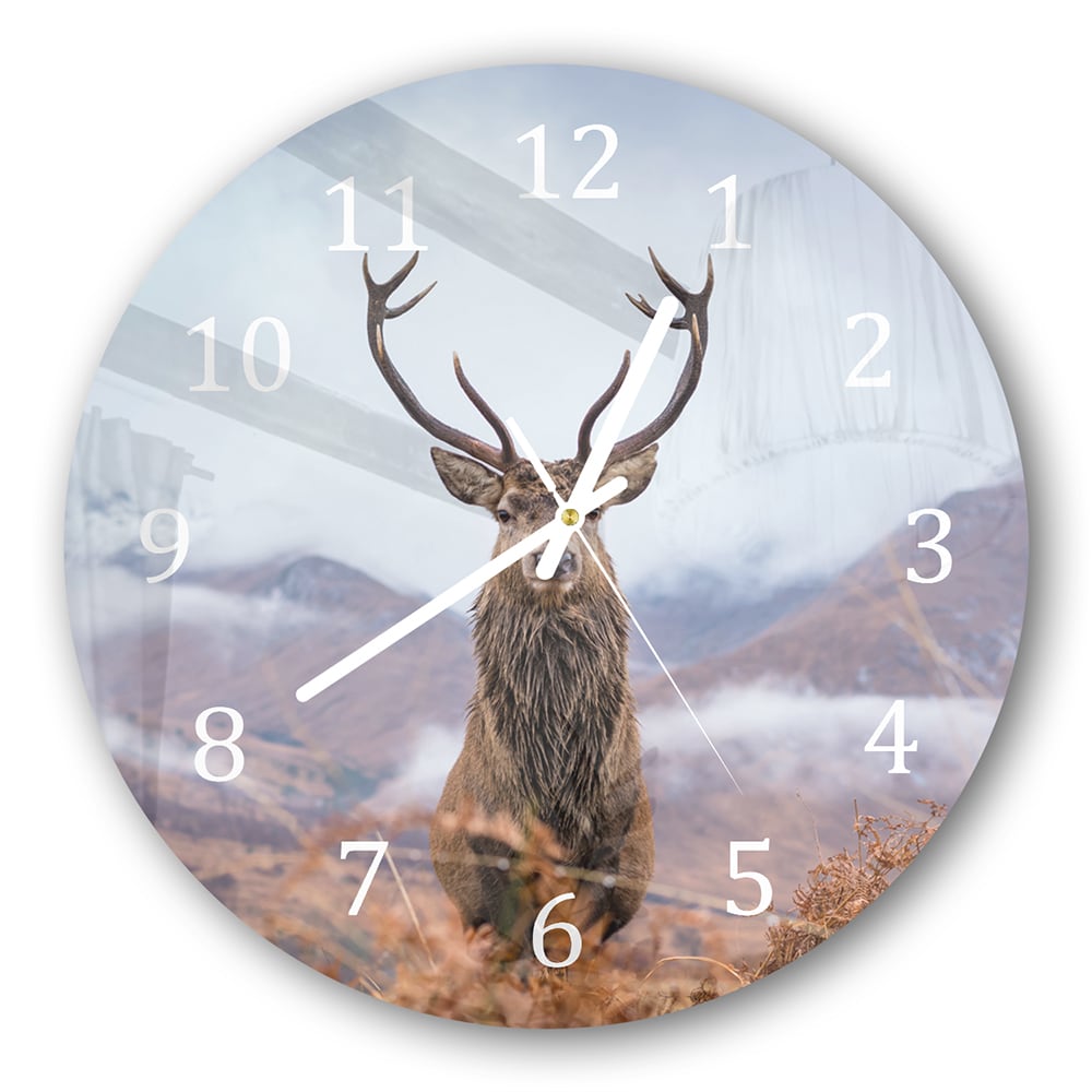 Wanduhr Rund - Hirsch in den Bergen