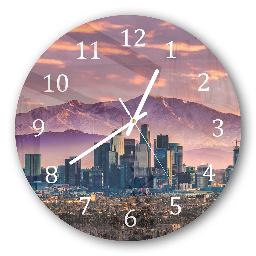Wanduhr Rund - Los Angeles Skyline bei Sonnenuntergang