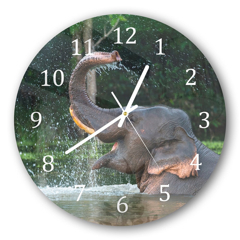 Wanduhr Rund - Badender Elefant