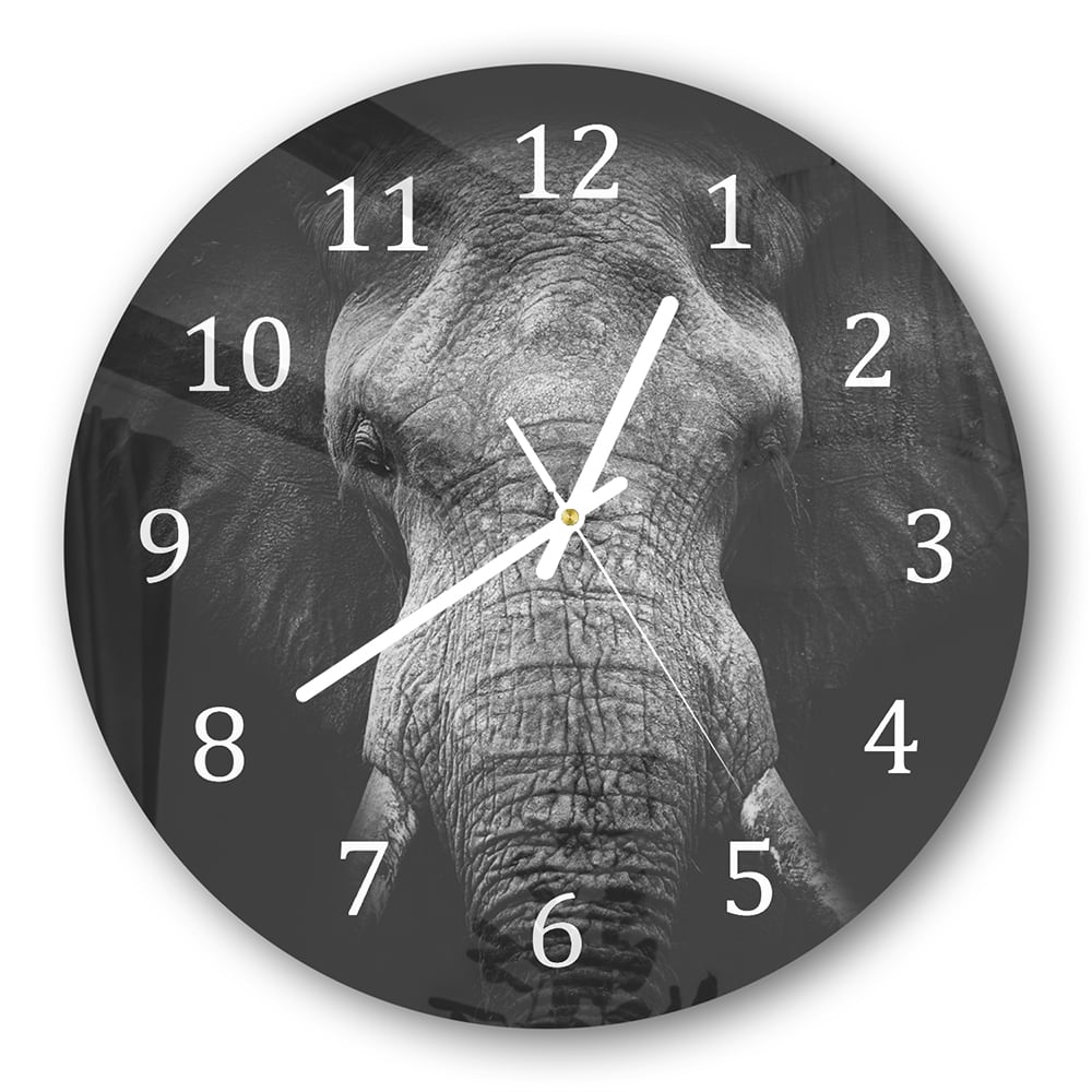 Wanduhr Rund - Schwarz/Weiß Elefant