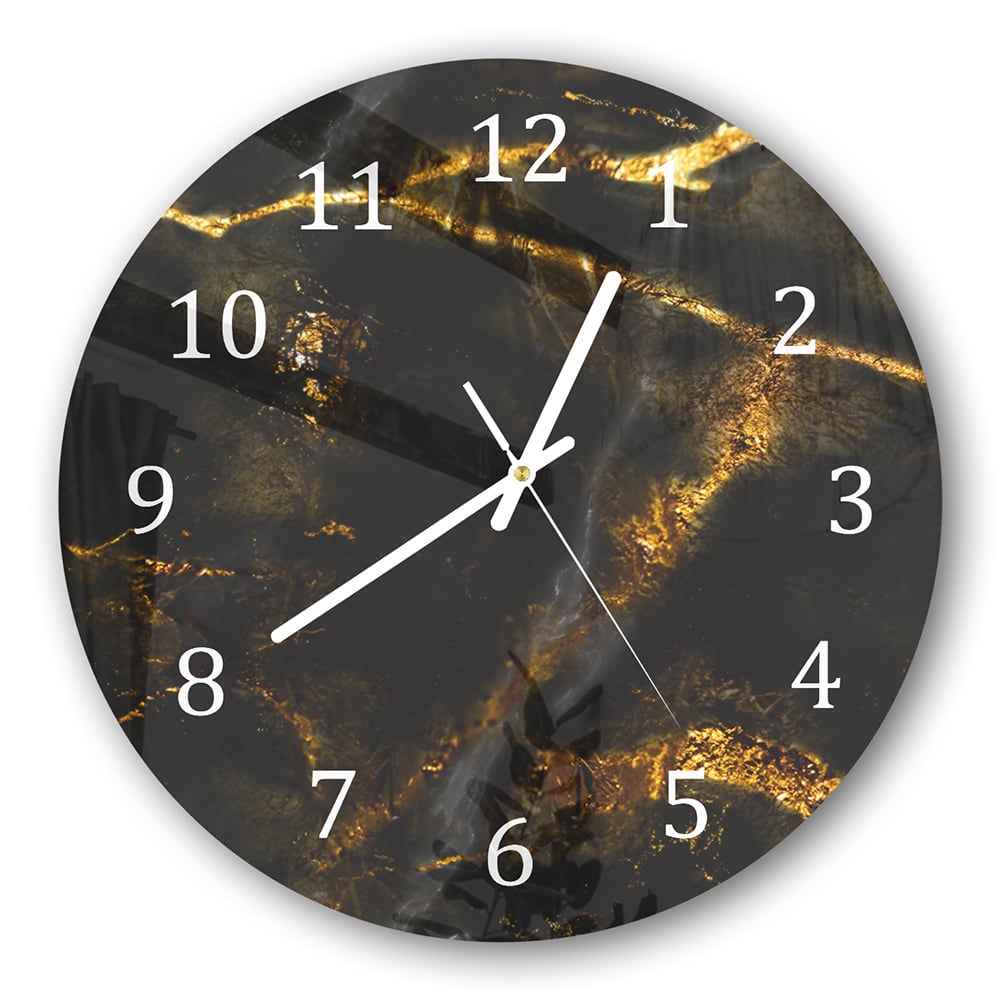 Wanduhr Rund - Goldene Adern auf schwarzem Marmor