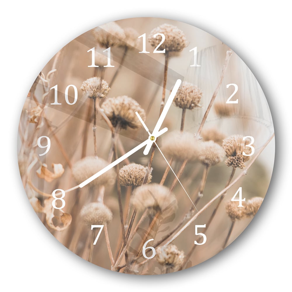 Wanduhr Rund - Winterliche Trockenblumen