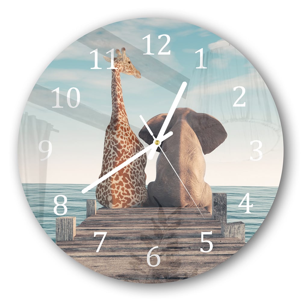 Wanduhr Rund - Giraffe und Elefant