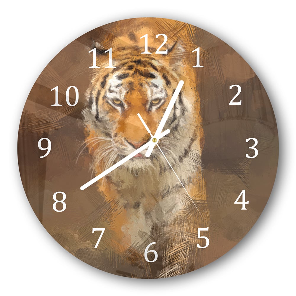 Wanduhr Rund - Acrylmalerei eines Tigers