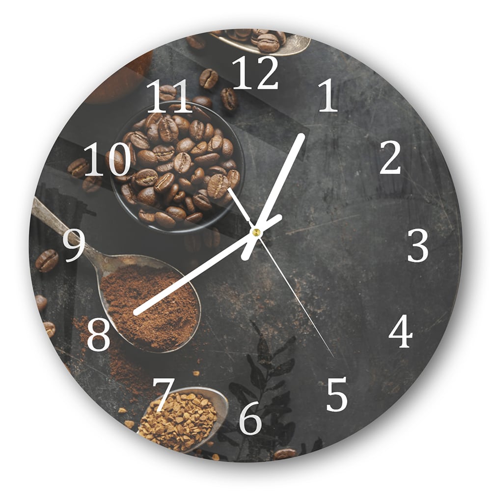Wanduhr Rund - Kaffeebohnen und gemahlener Kaffee