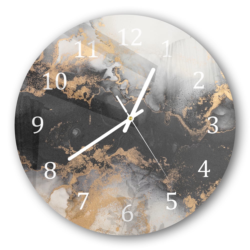 Wanduhr Rund - Luxuriöser Schwarz-Gold-Marmor