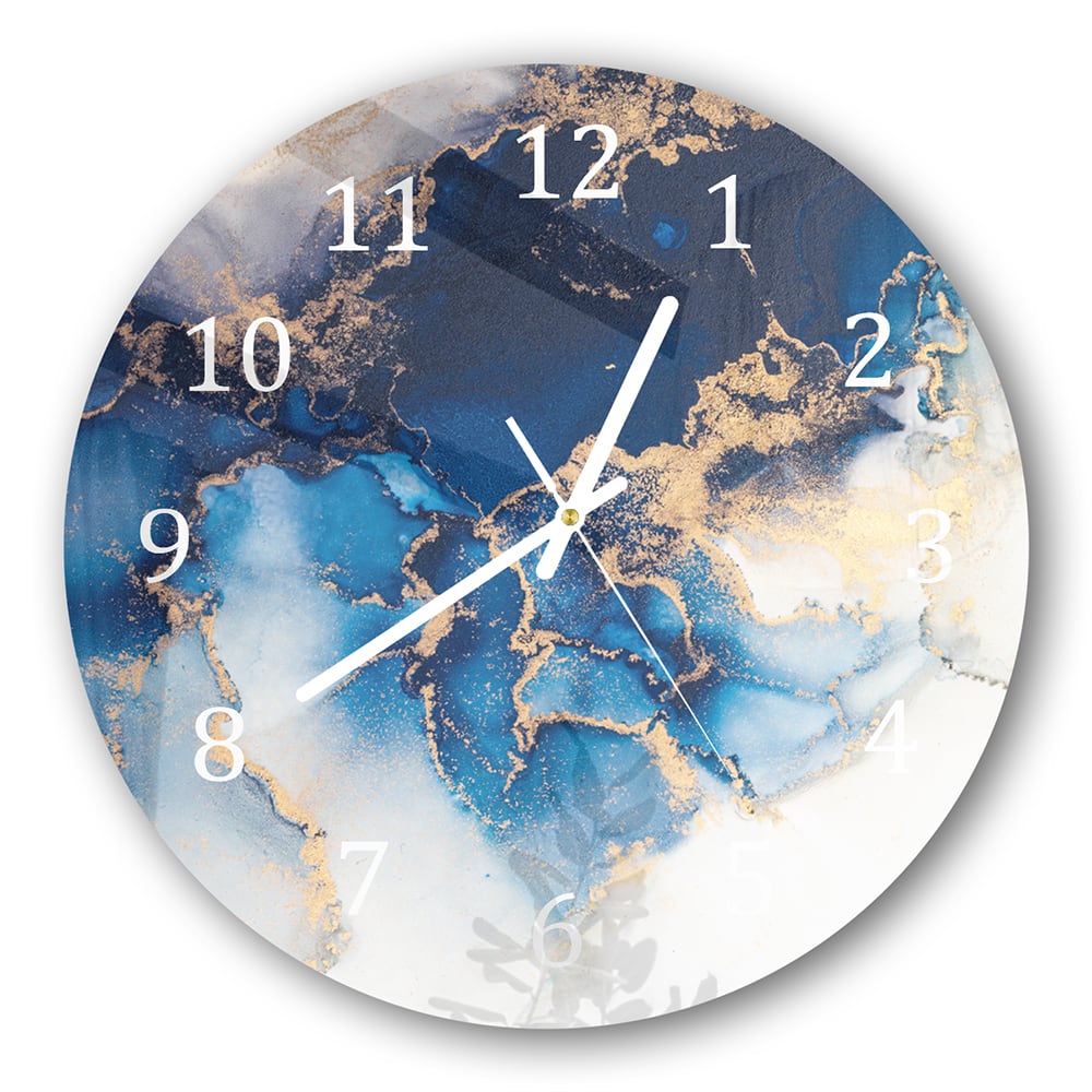 Wanduhr Rund - Luxuriöser Blau-Gold-Marmor