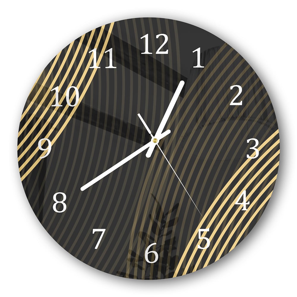 Wanduhr Rund - Goldene Linien auf schwarzem Hintergrund