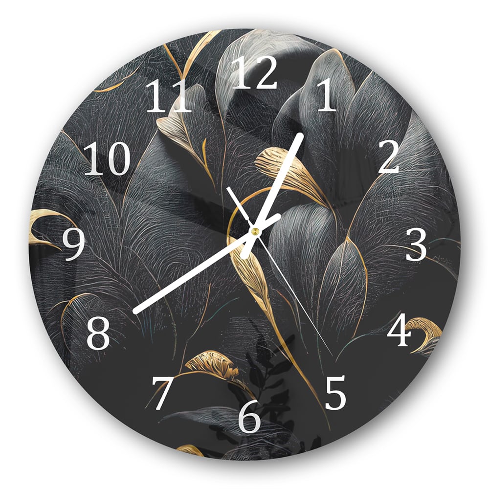 Wanduhr Rund - Luxuriöses Schwarz-Gold-Blumenmuster