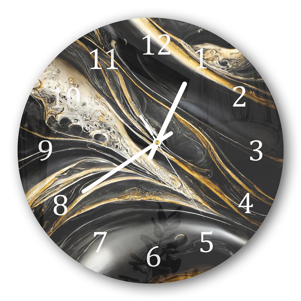 Wanduhr Rund - Abstrakter Gold-Schwarz-Marmor