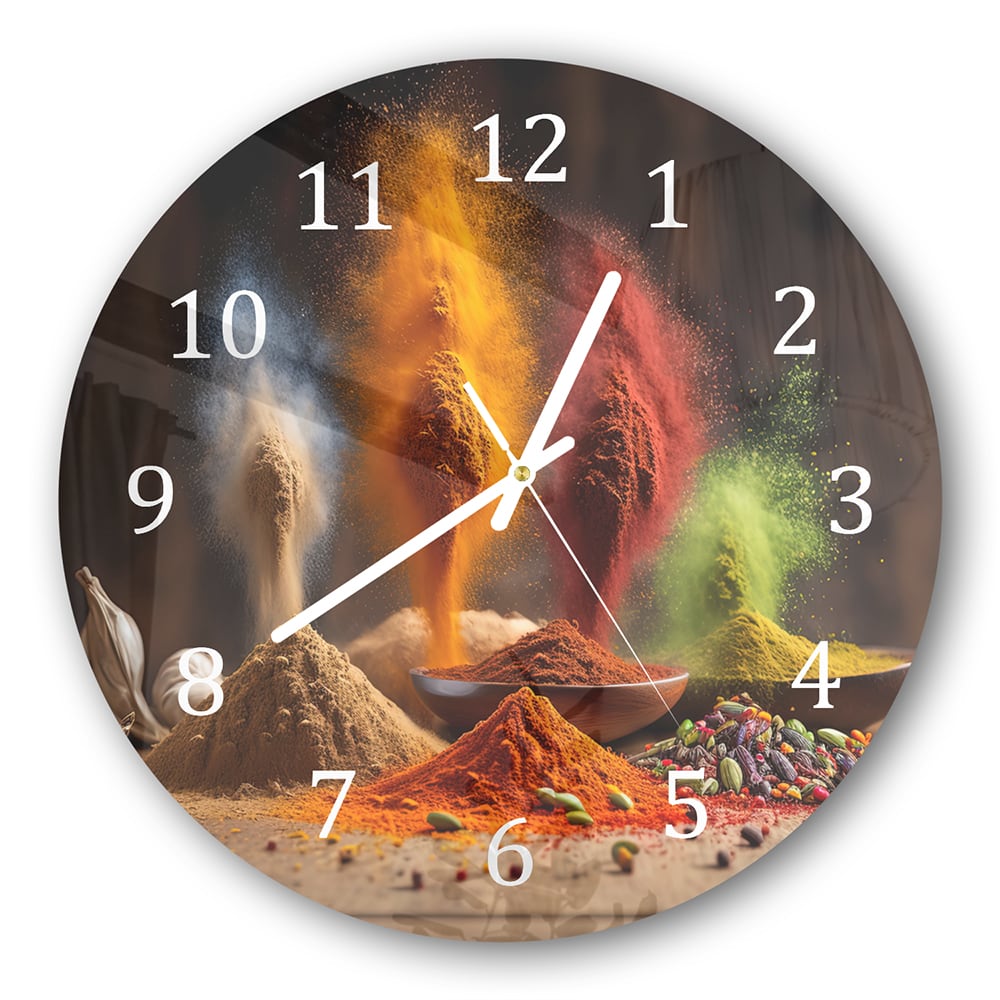 Wanduhr Rund - Gewürzregen auf Holz
