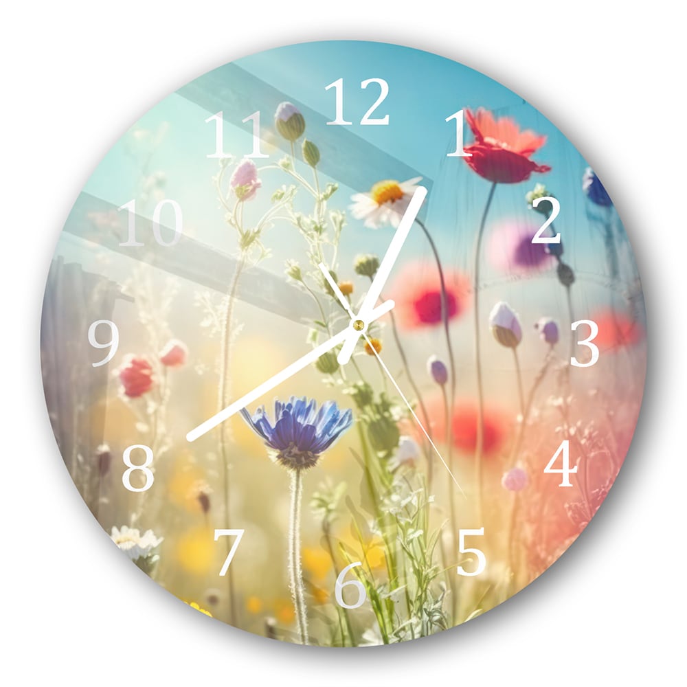 Wanduhr Rund - Bunte Wildblumenwiese