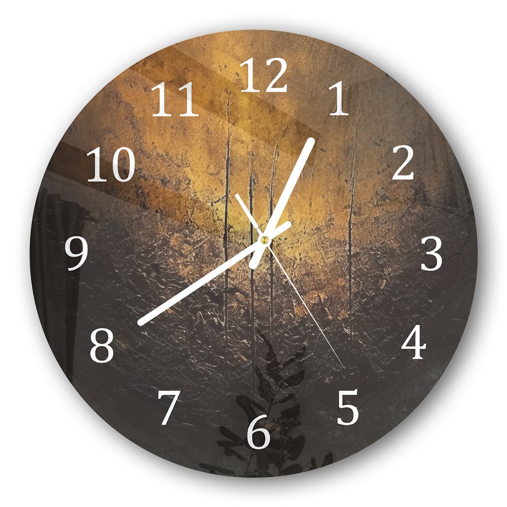 Wanduhr Rund - Goldglänzendes Material in dunklen Tönen