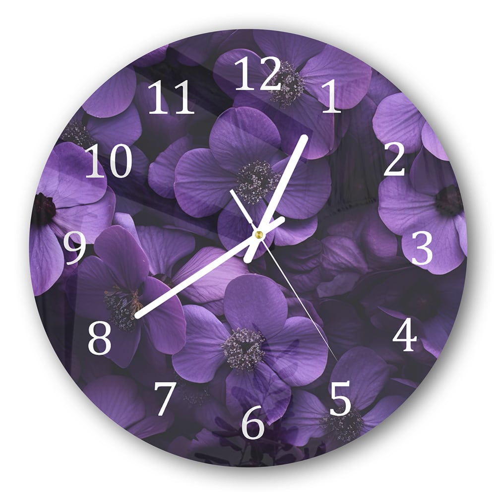 Wanduhr Rund - Lila Blumen