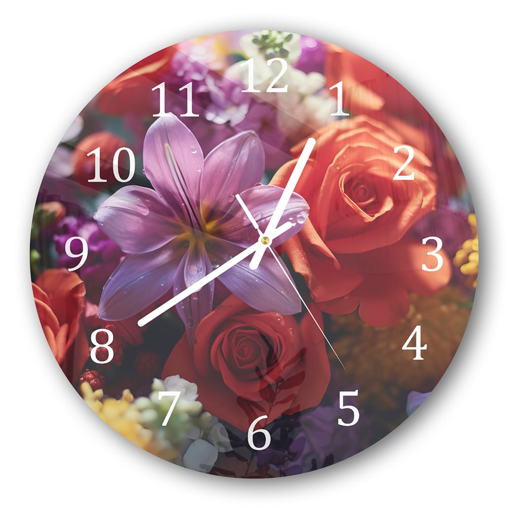 Wanduhr Rund - Blumenstrauß