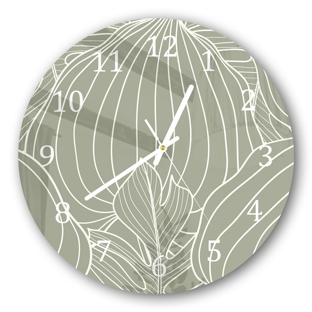 Wanduhr Rund - Botanisches Blatt-Linienkunst-Muster