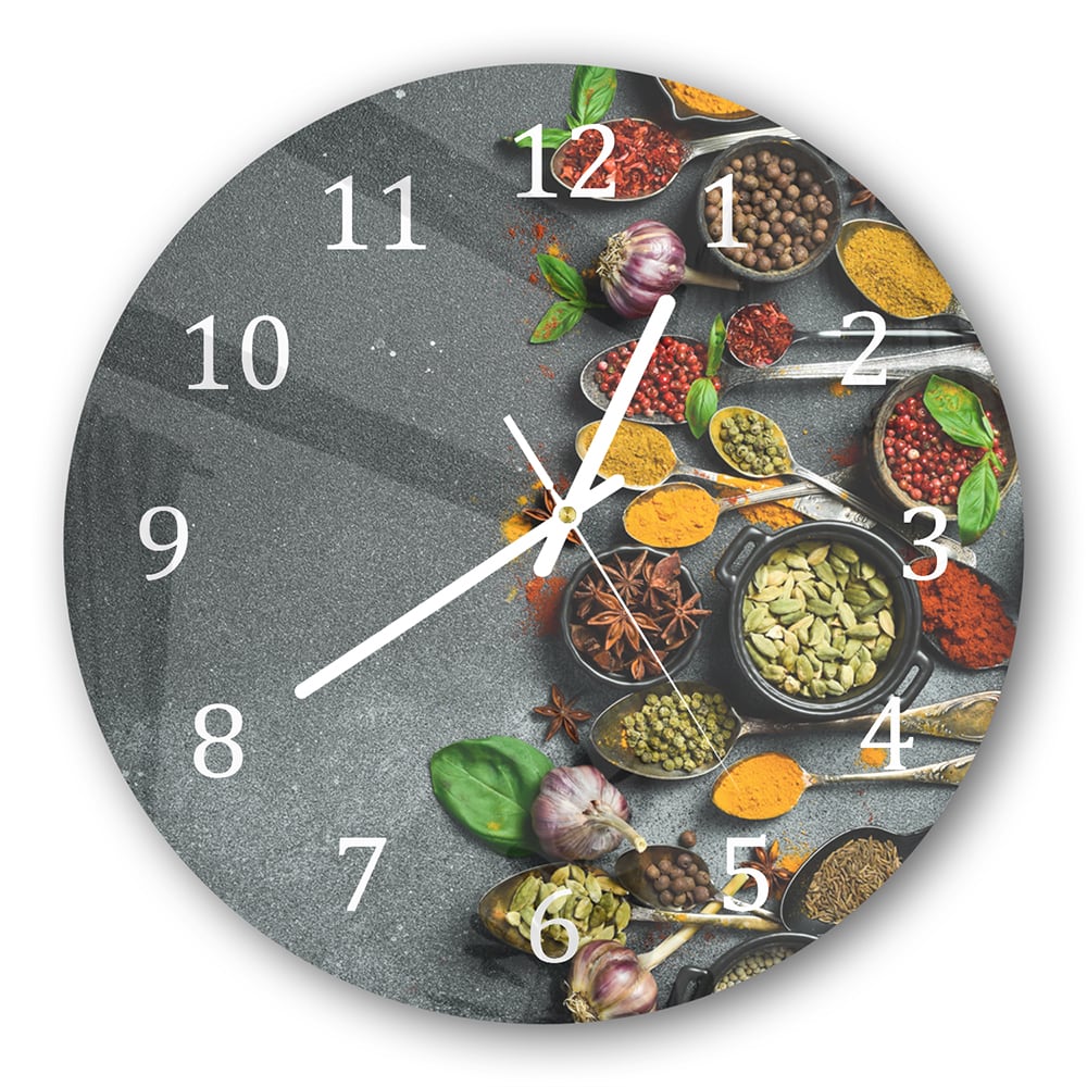Wanduhr Rund - Kräuter auf dunklem Stein