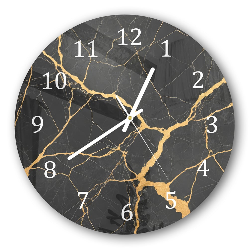 Wanduhr Rund - Goldene Adern in schwarzem Marmor