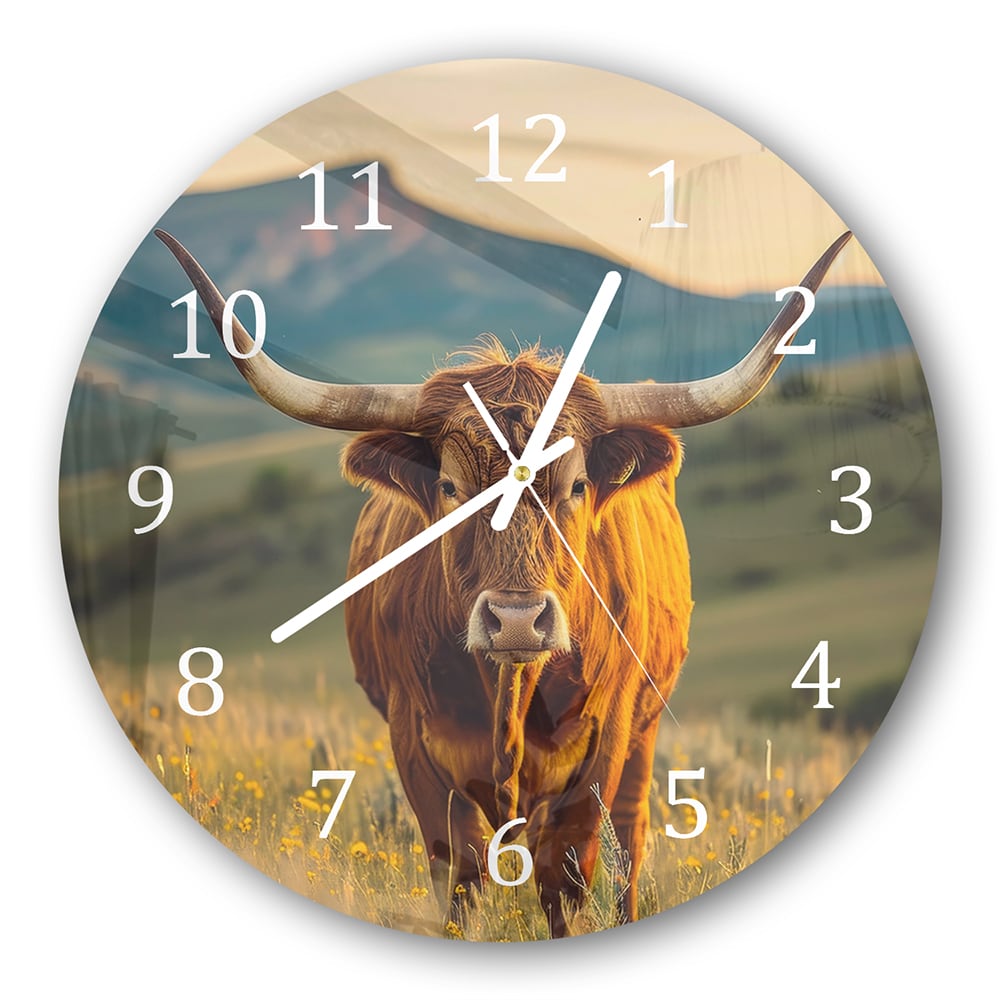 Wanduhr Rund - Kuh bei Sonnenaufgang