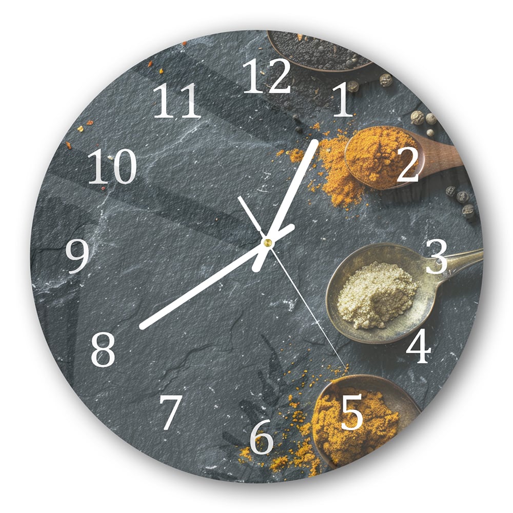 Wanduhr Rund - Kräuter auf Schiefer