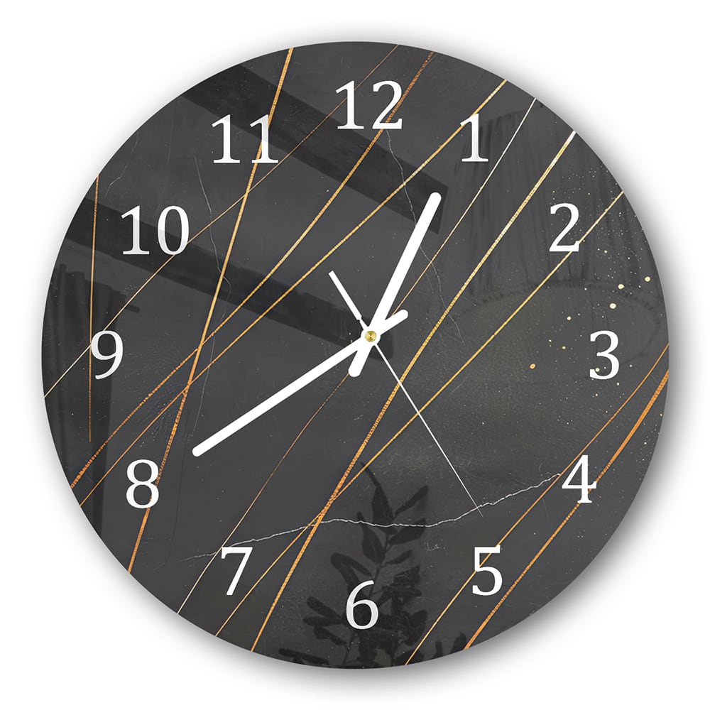 Wanduhr Rund - Goldene Linien auf Schwarz