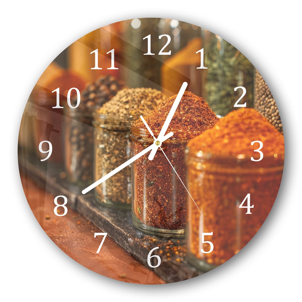 Wanduhr Rund - Gewürze in Reihen