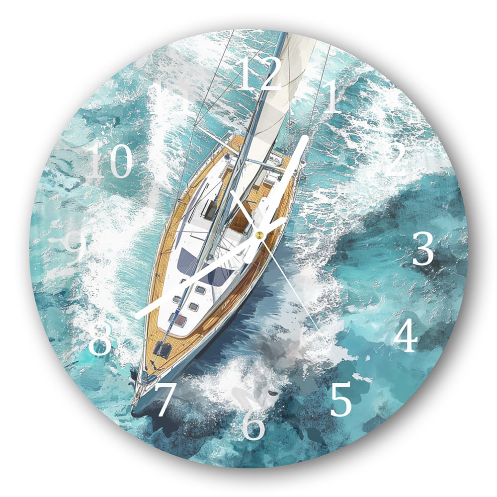 Wanduhr Rund - Aquarell-Gemälde Segelboot