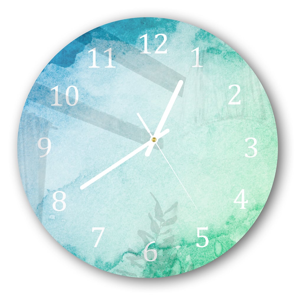 Wanduhr Rund - Grün-blaue Aquarellfarbe