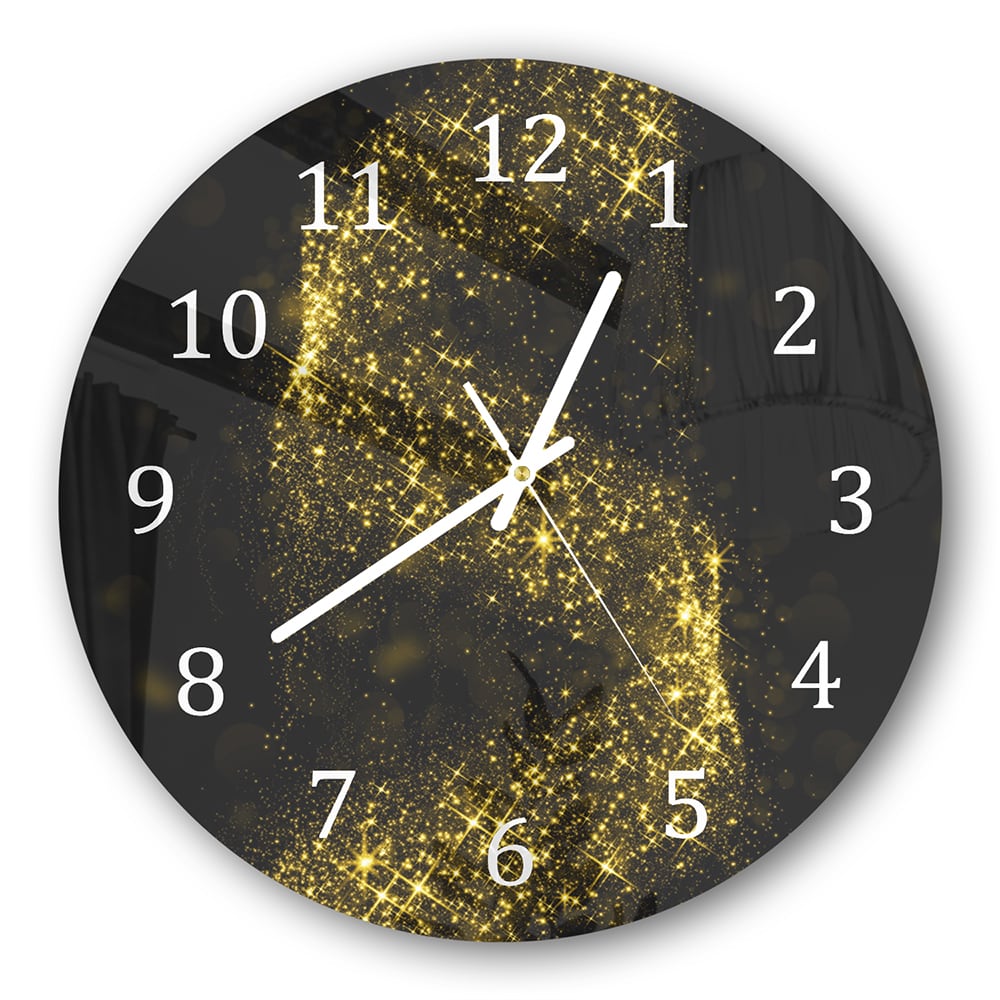 Wanduhr Rund - Goldene Glitzerspirale