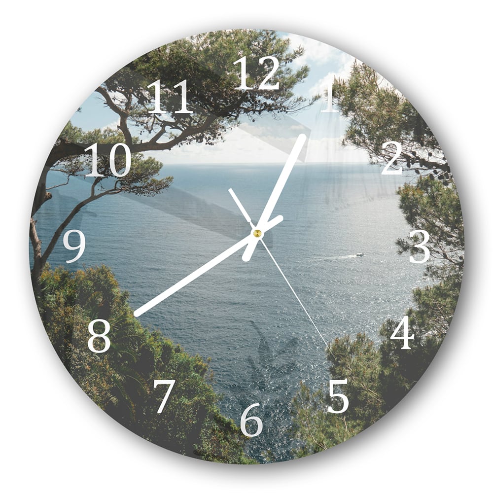 Wanduhr Rund - Meerblick durch die Bäume