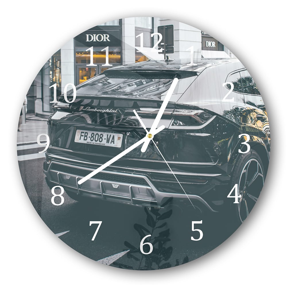 Wanduhr Rund - Lamborghini vor Dior-Laden