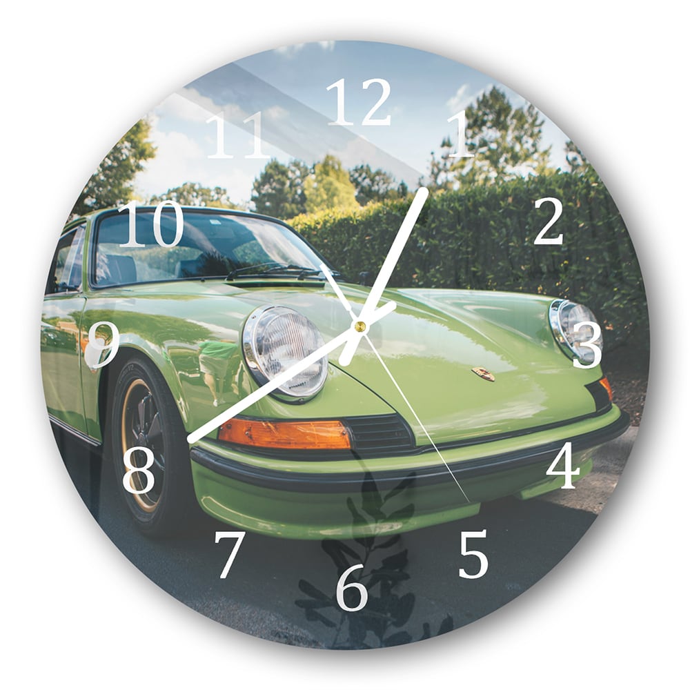 Wanduhr Rund - Grüner Porsche 911 1970