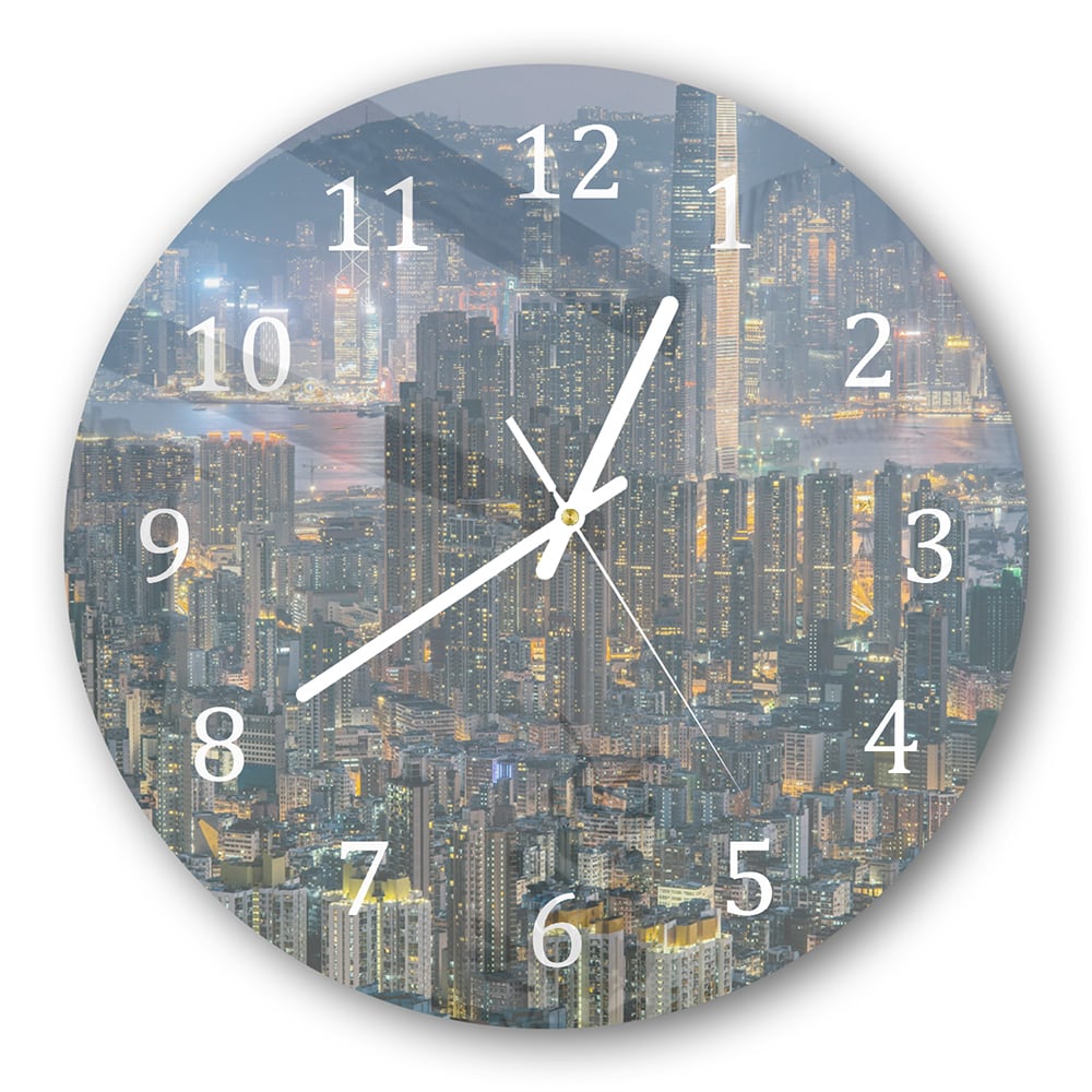 Wanduhr Rund - Hongkong bei Nacht