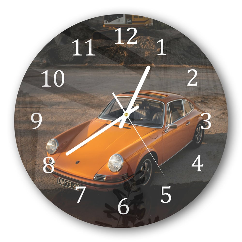 Wanduhr Rund - Oranger Porsche