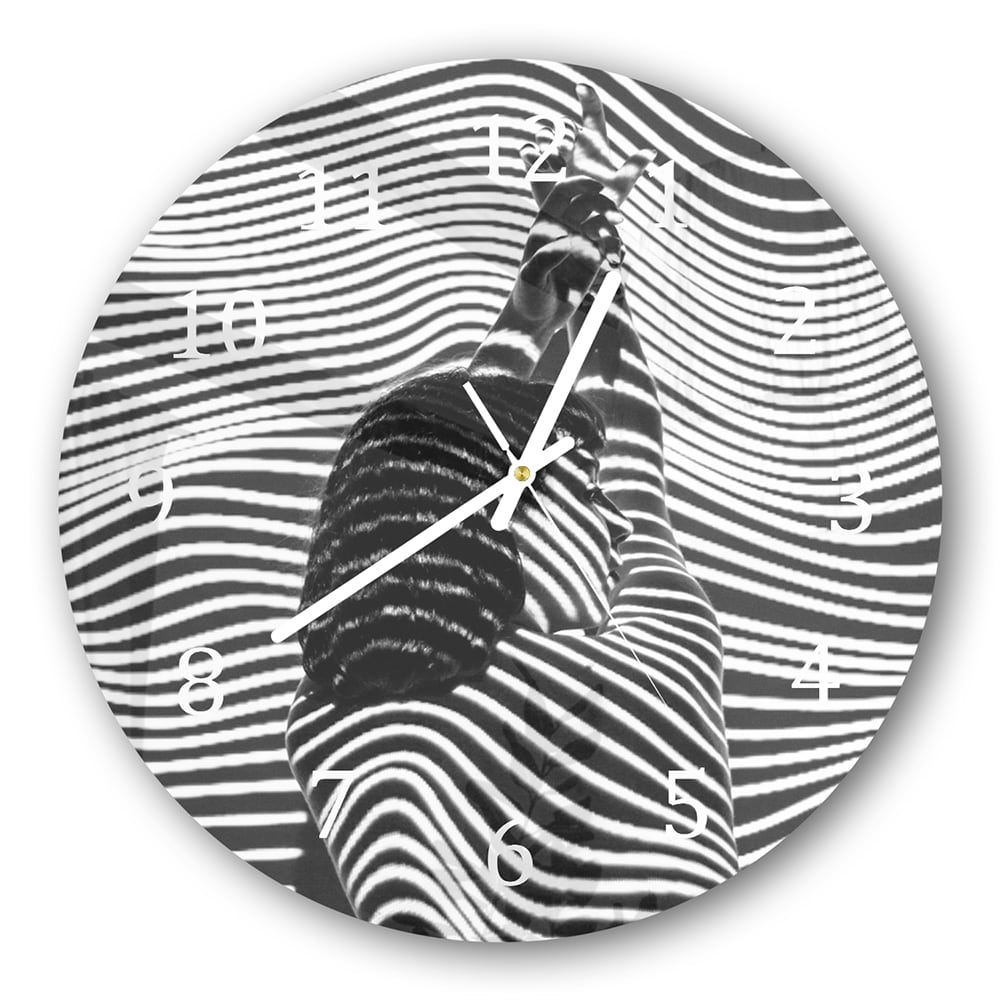 Wanduhr Rund - Schwarz-Weiß-Linienkunst