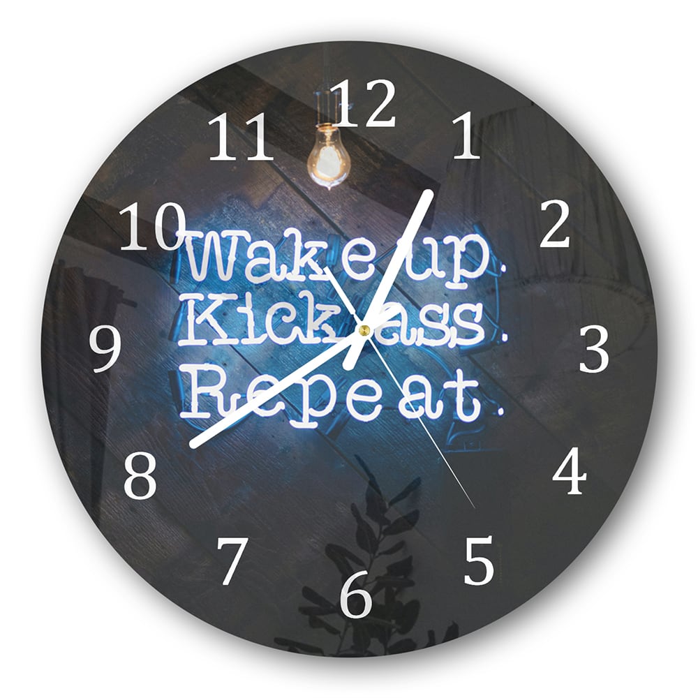 Wanduhr Rund - Wake up, Kick ass, Repeat