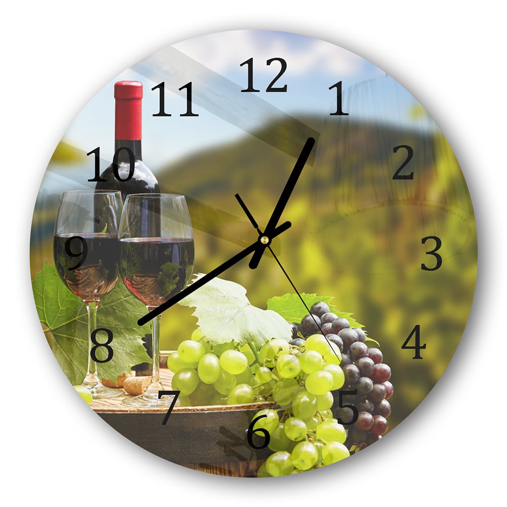 Wanduhr Rund - Wein und Trauben