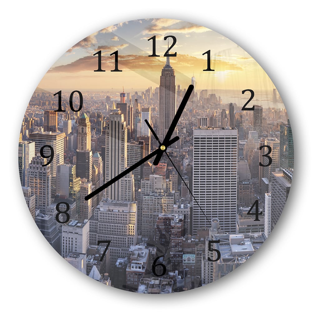 Wanduhr Rund - Sonnenuntergang über New York City