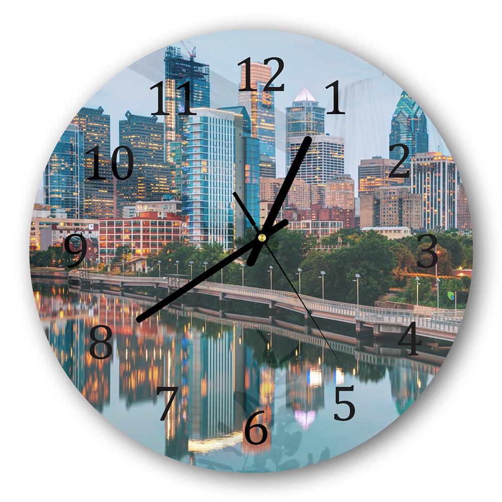 Wanduhr Rund - Philadelphia Skyline bei Nacht