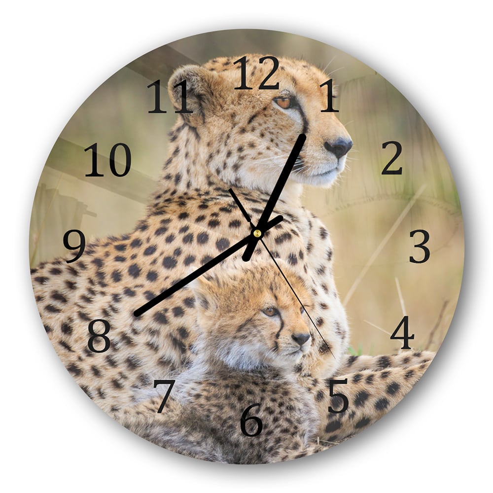 Wanduhr Rund - Gepard mit Jungtier