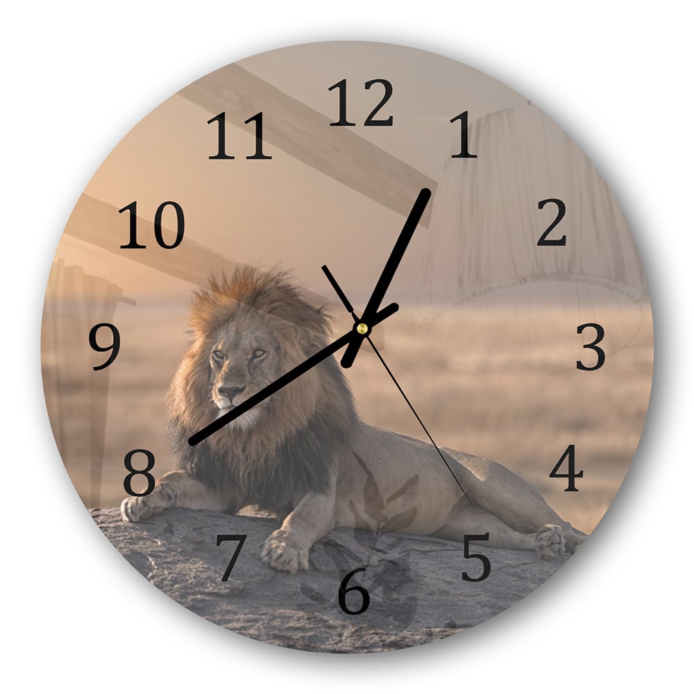 Wanduhr Rund - Löwe auf einem Felsen