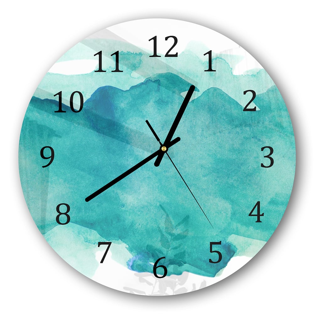 Wanduhr Rund - Grüner Aquarellstreifen