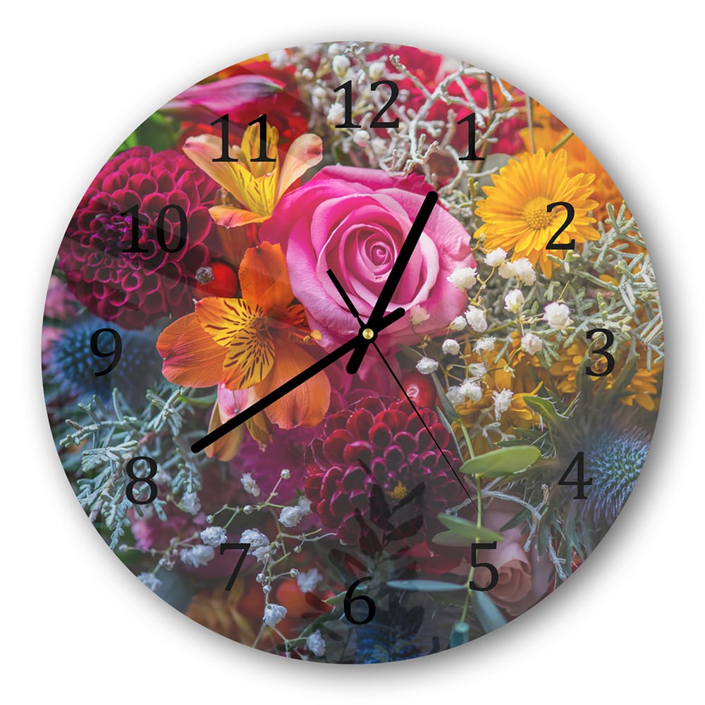 Wanduhr Rund - Lebendiger Blumenstrauß